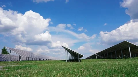 Solar modules with photovoltaic panels Stock Footage 218125662