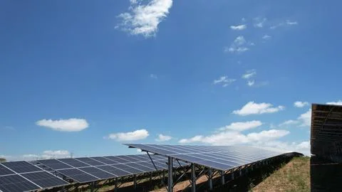 Solar modules in pv plant. Stock Photos