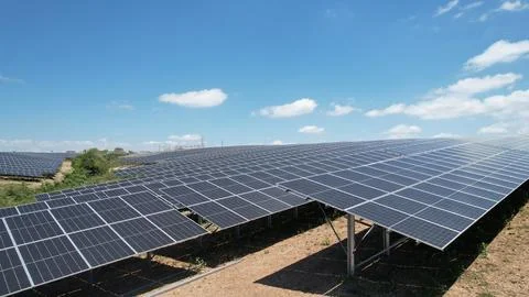 Solar modules in pv plant. Stock Photos