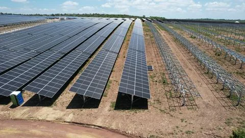 Solar modules in pv plant. Stock Photos