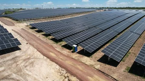 Solar modules in pv plant. Stock Photos