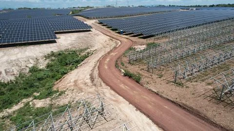 Solar modules in pv plant. Stock Photos