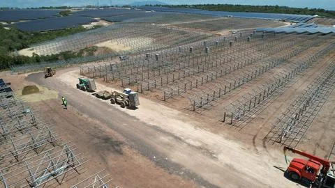 Solar modules in pv plant. Stock Photos