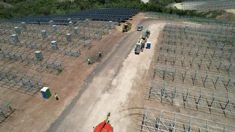 Solar modules in pv plant. Stock Photos