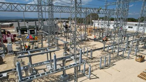 Solar modules in pv plant. Stock Photos