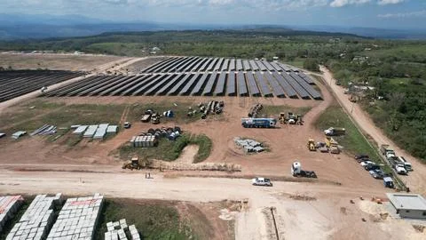 Solar modules in pv plant. Stock Photos