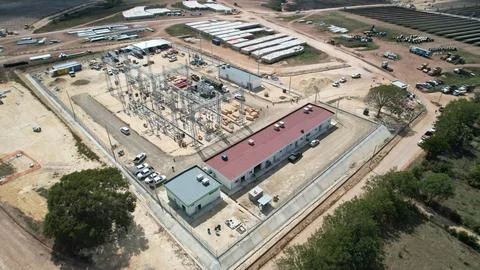 Solar modules in pv plant. Stock Photos