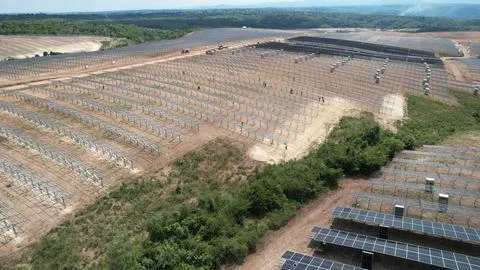 Solar modules in pv plant. Stock Photos