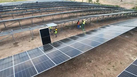 Solar modules in pv plant. Stock Photos