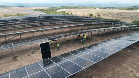 Solar modules in pv plant. Stock Photos