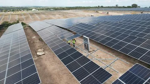 Solar modules in pv plant. Stock Photos