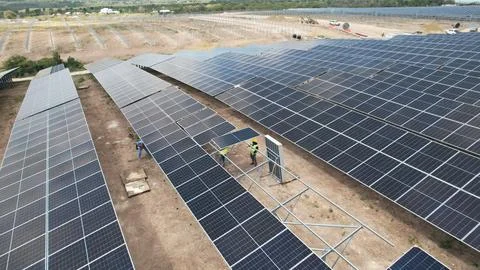 Solar modules in pv plant. Stock Photos