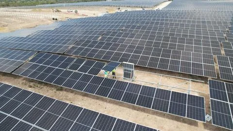 Solar modules in pv plant. Stock Photos