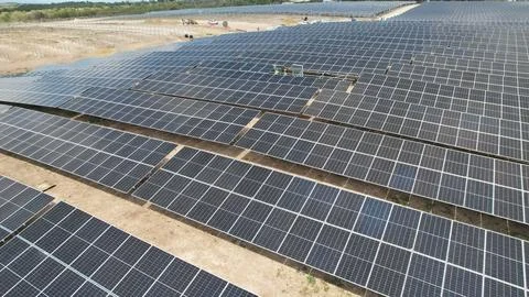 Solar modules in pv plant. Stock Photos