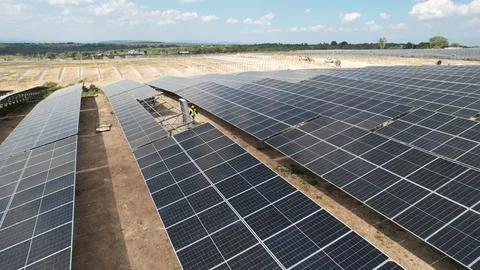 Solar modules in pv plant. Stock Photos