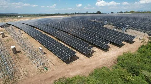 Solar modules in pv plant. Stock Photos
