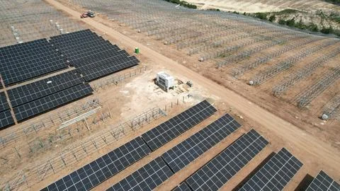 Solar modules in pv plant. Stock Photos