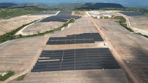 Solar modules in pv plant. Stock Photos