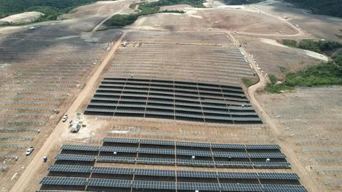Solar modules in pv plant. Stock Photos