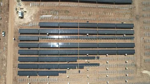 Solar modules in pv plant. Stock Photos
