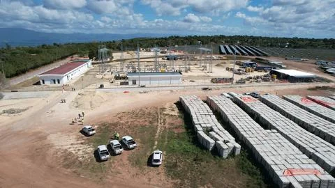 Solar modules in pv plant. Stock Photos