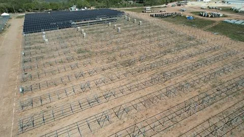 Solar modules in pv plant. Stock Photos