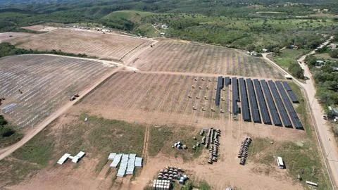 Solar modules in pv plant. Stock Photos