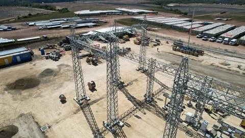 Solar modules in pv plant. Stock Photos