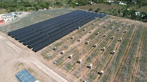 Solar modules in pv plant. Stock Photos