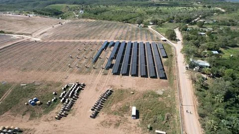 Solar modules in pv plant. Stock Photos