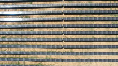 Solar modules in pv plant. Single axis tracker Stock Photos