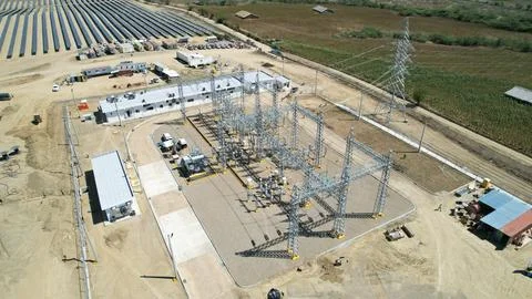 Solar modules in pv plant. Single axis tracker Stock Photos