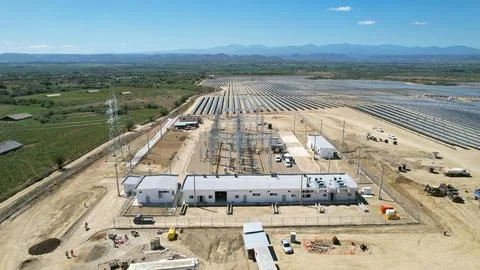 Solar modules in pv plant. Single axis tracker Stock Photos