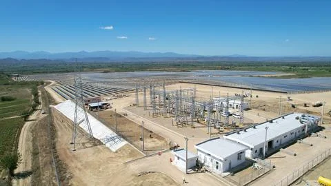 Solar modules in pv plant. Single axis tracker Stock Photos