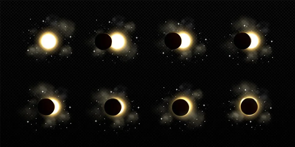Solar or lunar eclipse with stars different phases イラスト素材