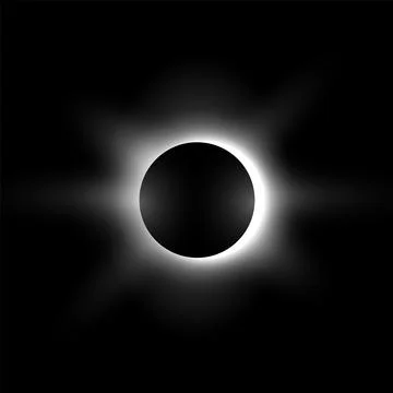 Solar or moon eclipse with light rays, vector realistic full planet eclipse in Stock Illustration