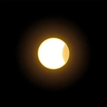 Solar or moon eclipse, shiny crescent on round aura, realistic golden glowing Ilustração Stock