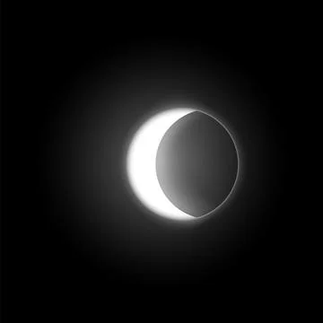 Solar or moon eclipse, vector crescent on round aura, lunar halo, realistic 스톡 일러스트