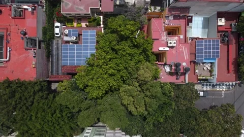 Solar Panel aerial top down view in Mexico City, Mexico 4K Stock Footage 221317136