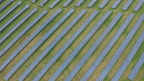Solar panel aerial view of UK solar farm Stock Footage 113666927