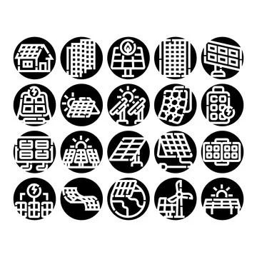 Solar panel alternative clean energy icons collection Stock Illustration
