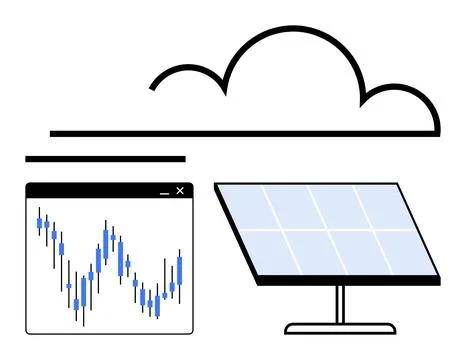 Solar Panel and Cloud Computing Data Analytics Concept with Graph Interface Stock Illustration