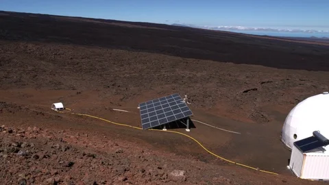 Solar panel and dome in mars simulated landscape Stock Footage 93533599