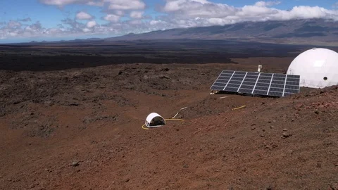 Solar panel and dome in mars simulated landscape Stock Footage 93533688