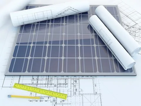 Solar panel and drawing Stock Illustration
