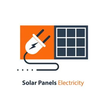 Solar panel and plug, source of energy, flat design illustration Illustrazione stock