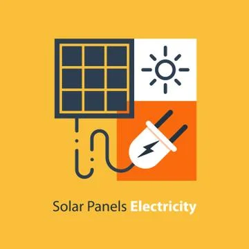 Solar panel and plug, source of energy, flat design illustration Illustrazione stock