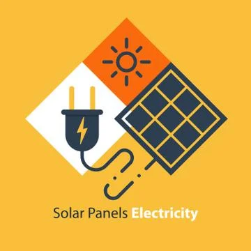 Solar panel and plug, source of energy, flat design illustration Stock Illustration