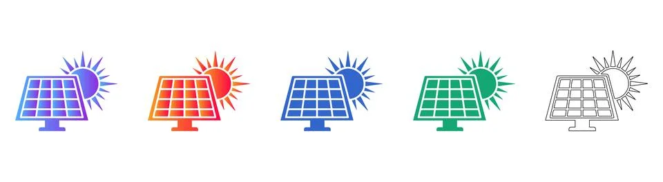 Solar Panel and Sun Icons Renewable Energy Concept Set Stock Illustration