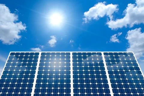 Solar panel and the sun Stock Photos